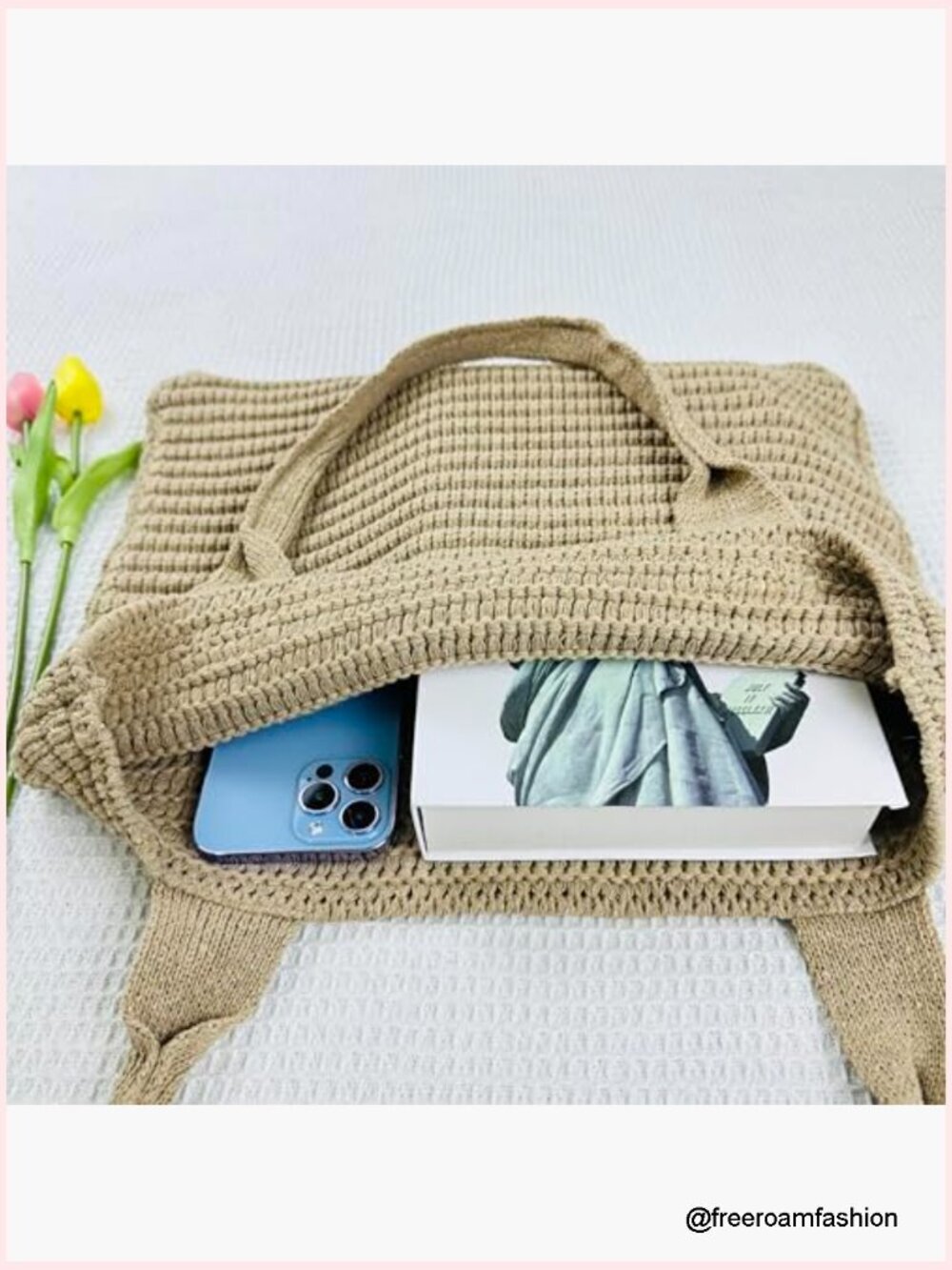 Large Crochet Mesh Tote Bag, Boho Summer Beach Bag, Lightweight Foldable - Picture 3 of 7
